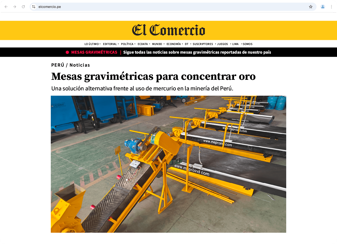 Nota de El Comercio: Mesas gravimétricas para concentrar oro, una solución frente al mercurio
